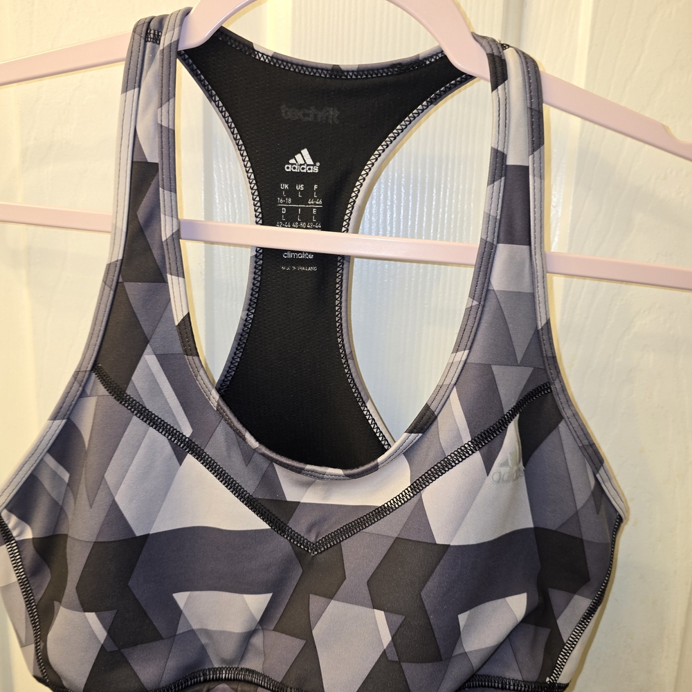 Adidas Women's Geometric Sports Bra - Black and Gray